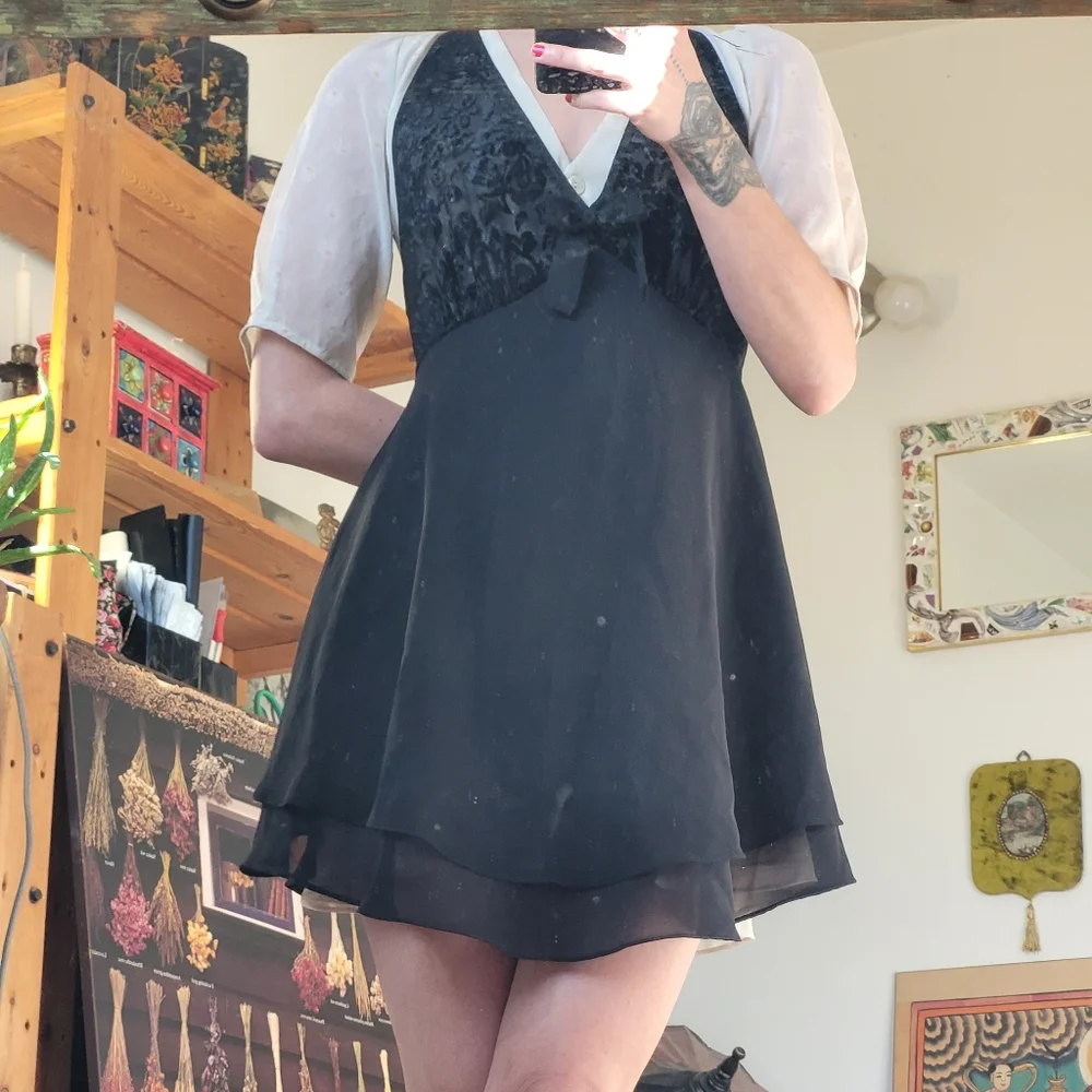La Senza Vintage Black Sheer Y2K Floral Top Slip Dress - M - Picture 2 of 6